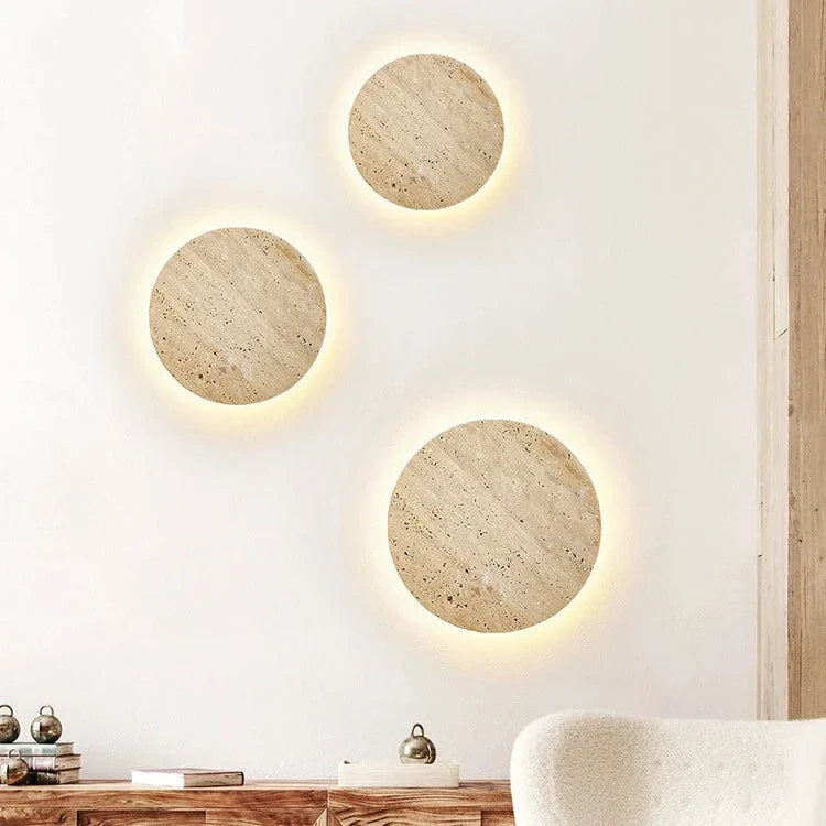 Vida | Natural Travertine Stone Round Wall Light