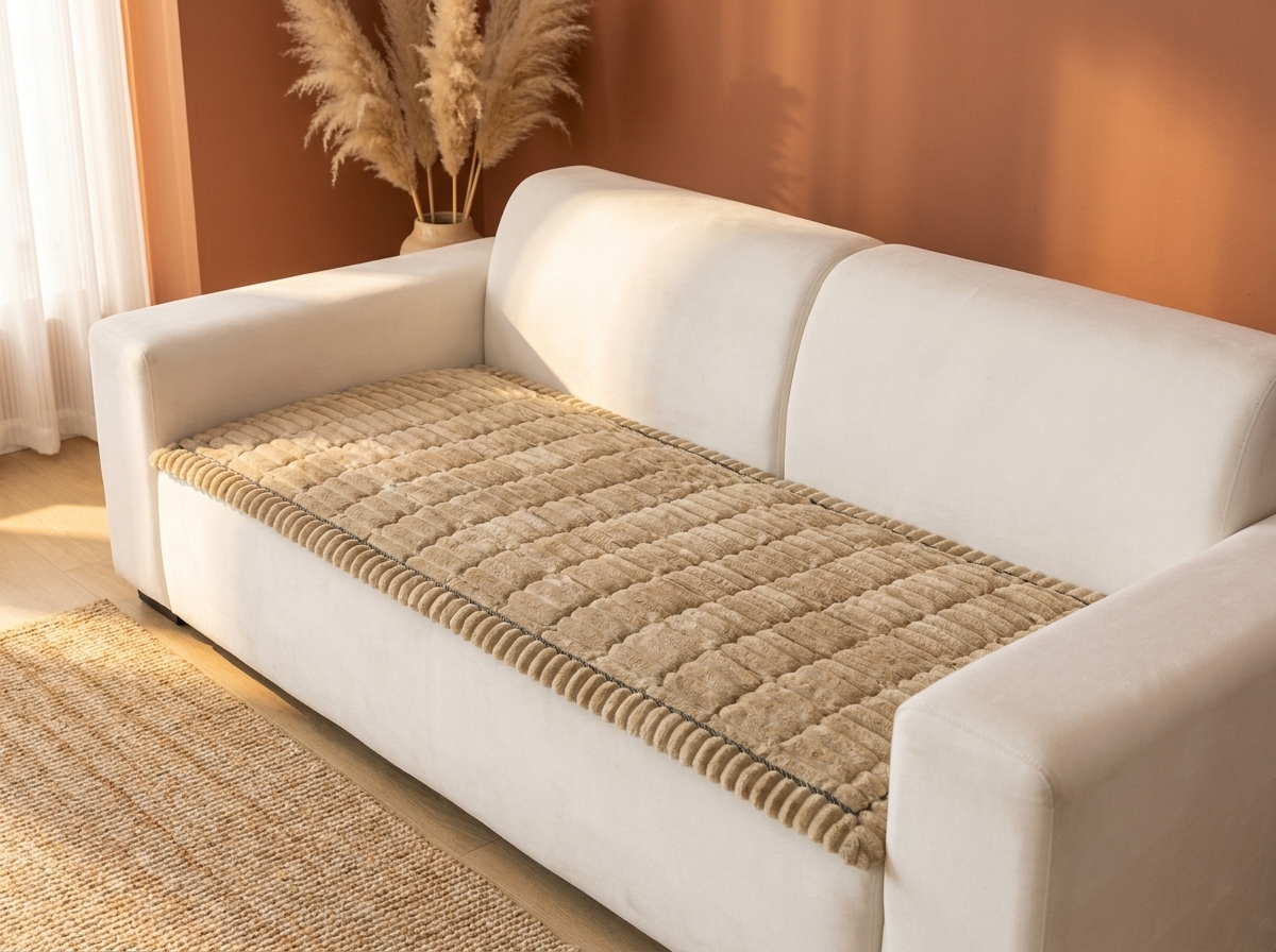 Plush Flannel Sofa Cover with Pleated Edges - Pet-Friendly