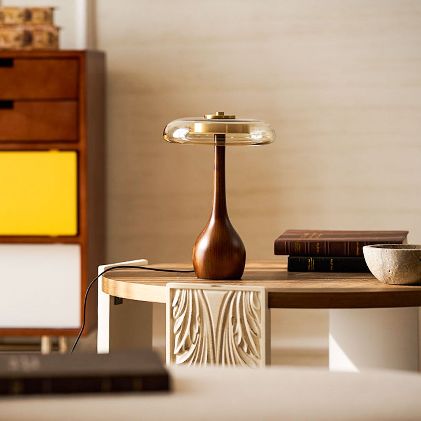 Mistelle | Adjustable Brass Wood LED Cool Light Table Lamp