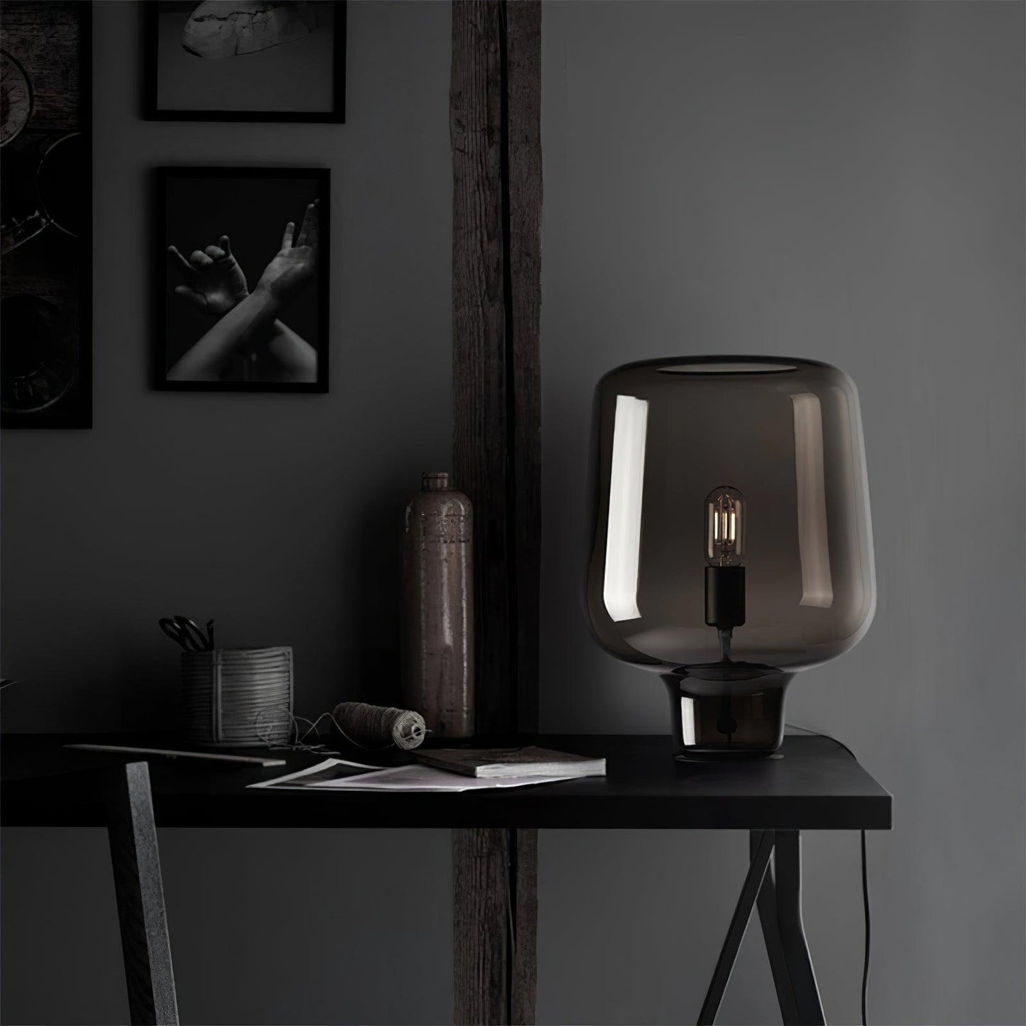 Arlo | Table Lamp Glass Smoke Grey Ambient Light for Bedroom Decor