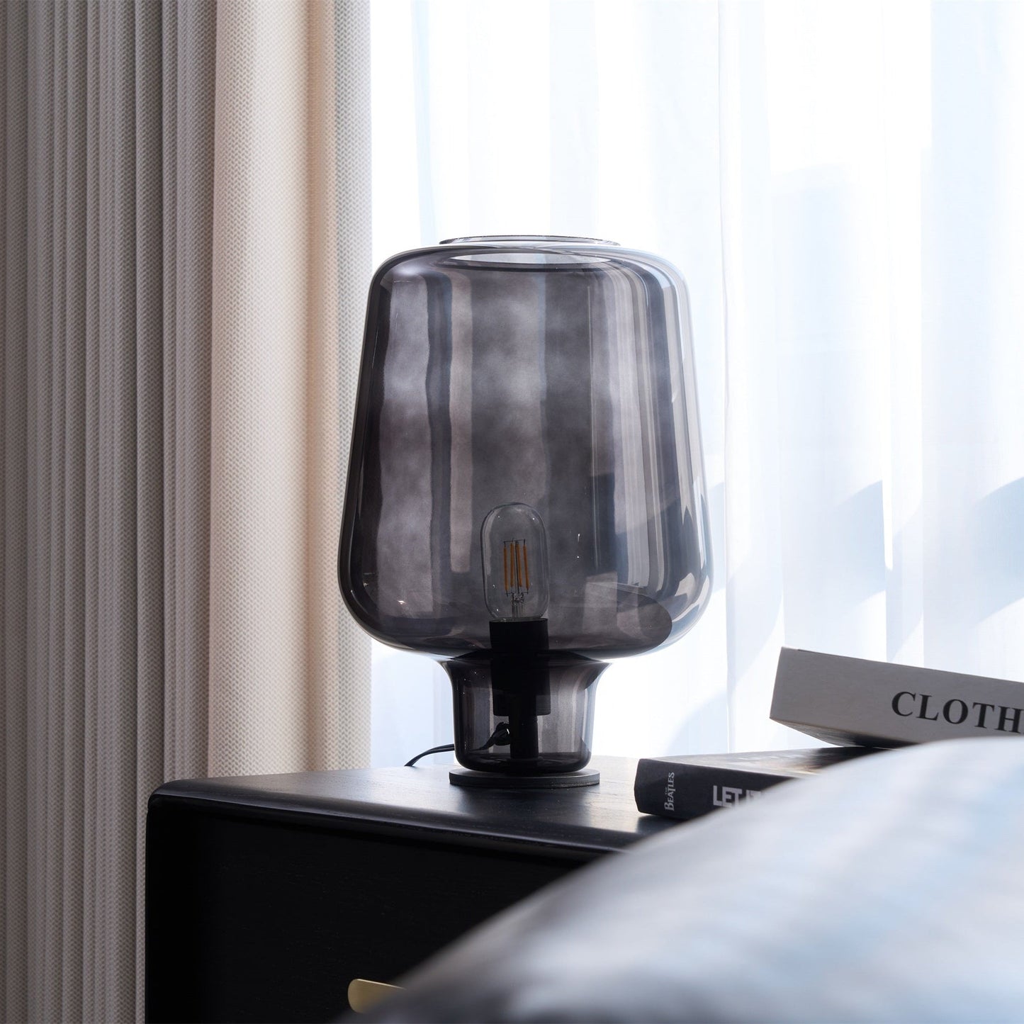 Arlo | Table Lamp Glass Smoke Grey Ambient Light for Bedroom Decor