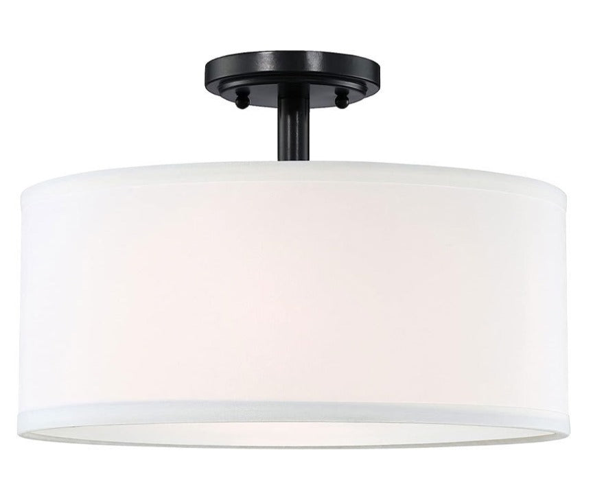 Astraeus | Scandinavian Linen Shade Drum Semi Flush Ceiling Lamp