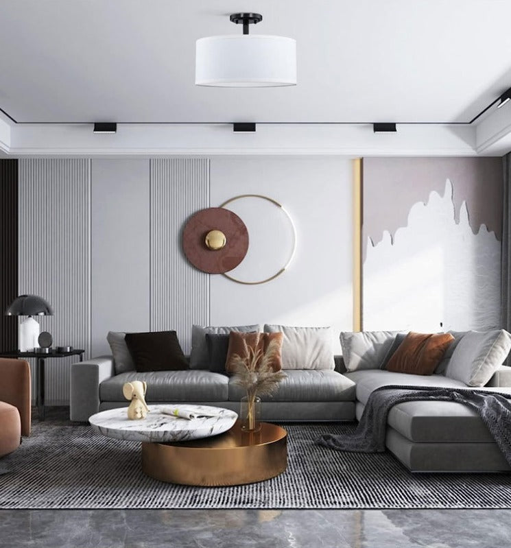 Astraeus | Scandinavian Linen Shade Drum Semi Flush Ceiling Lamp