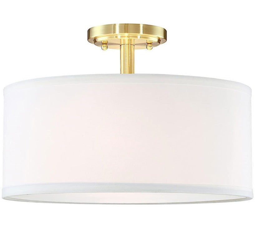 Astraeus | Scandinavian Linen Shade Drum Semi Flush Ceiling Lamp