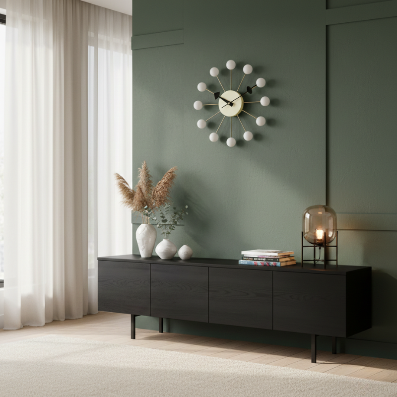 Solenne | Mid-Century Wall Clock with Wood Accent