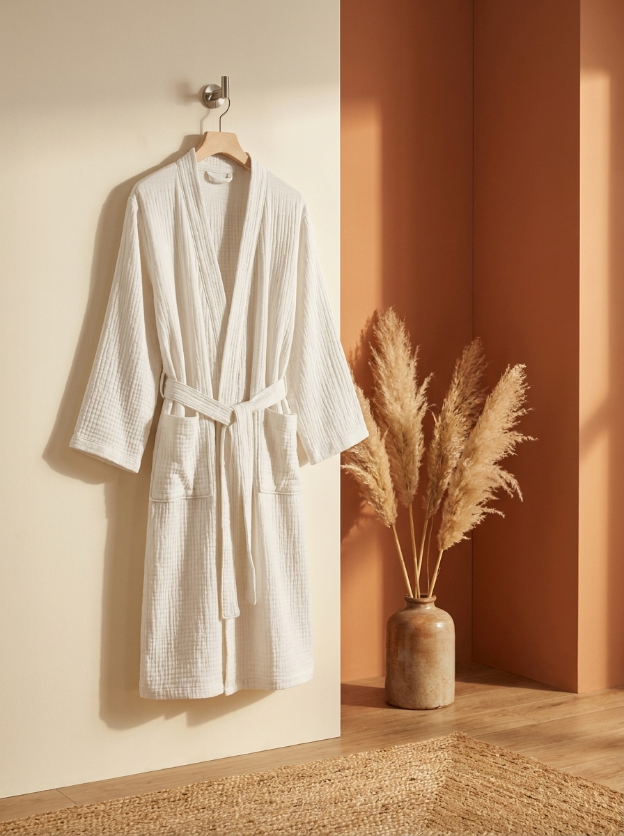 Lightweight Cotton Bathrobe - Muslin Weave