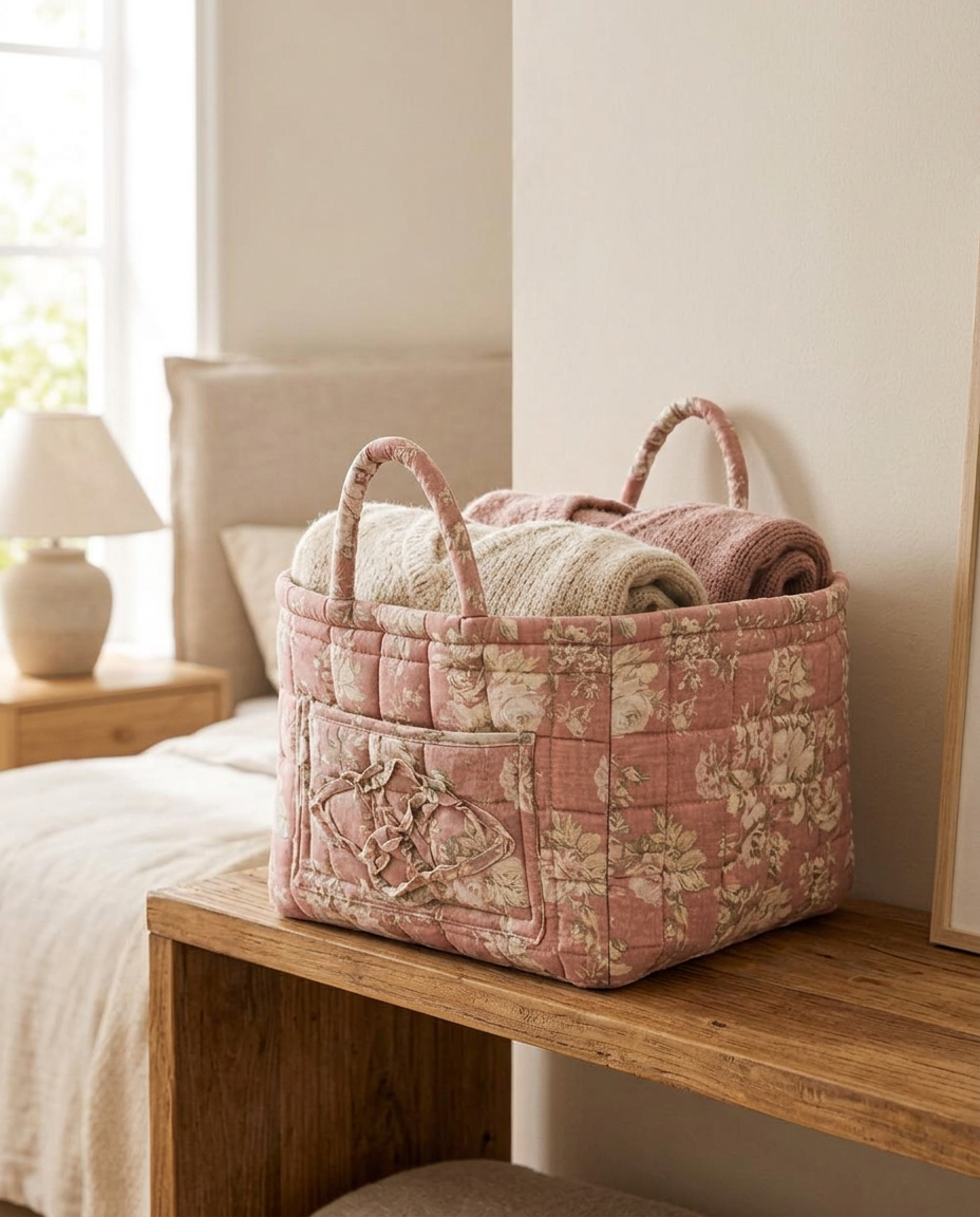 Delicate Floral Canvas Storage Basket - Willow