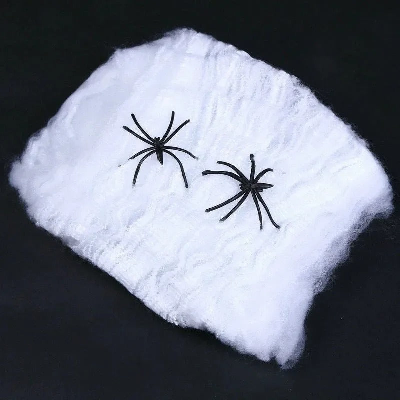 Stretchy Spider Web Cobweb with Spiders - Halloween Decor