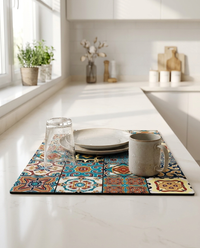 Retro Tile Design Absorbent Coffee Mat - Nordic Blue