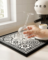 Retro Tile Design Absorbent Coffee Mat - in use