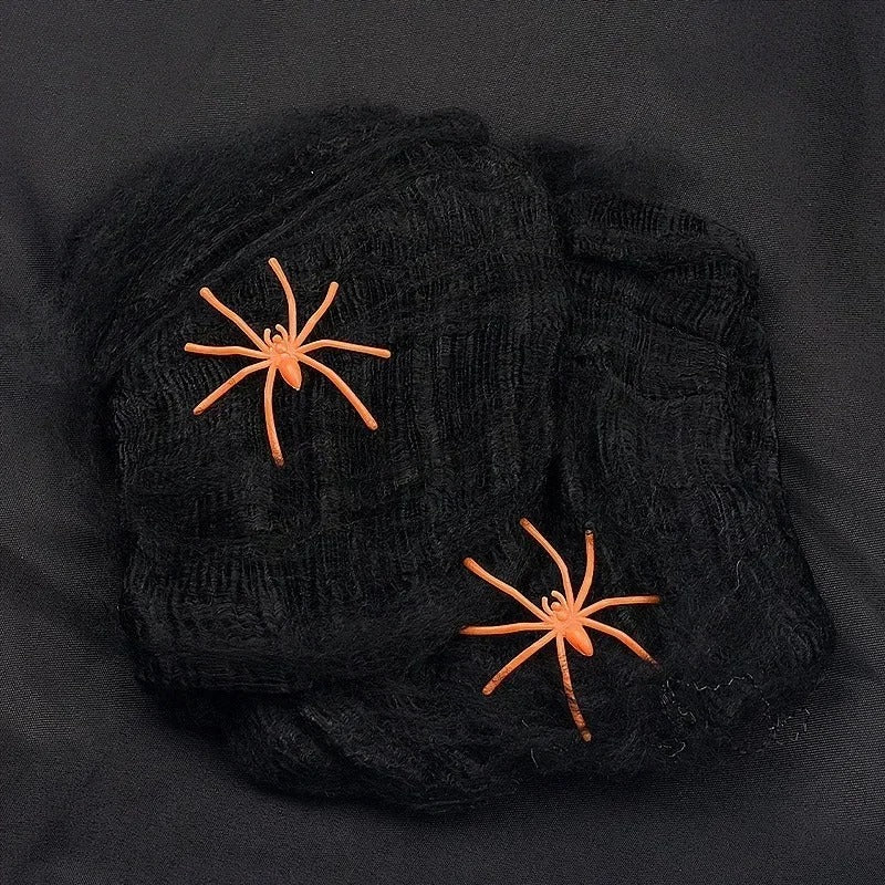 Stretchy Spider Web Cobweb with Spiders - Halloween Decor