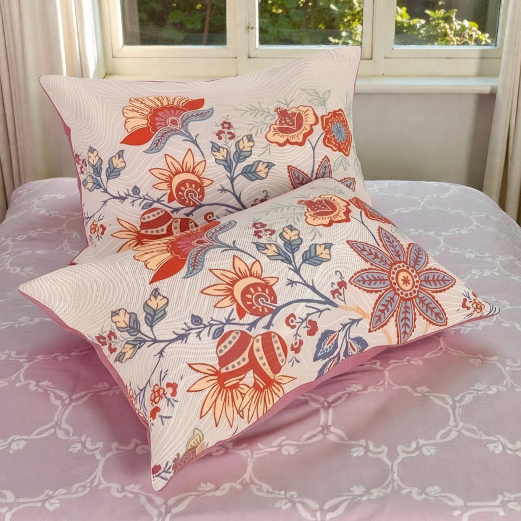Rustic Floral Boho Pillowcases 2-Pack - 100% Cotton Standard Sham Set 20x30