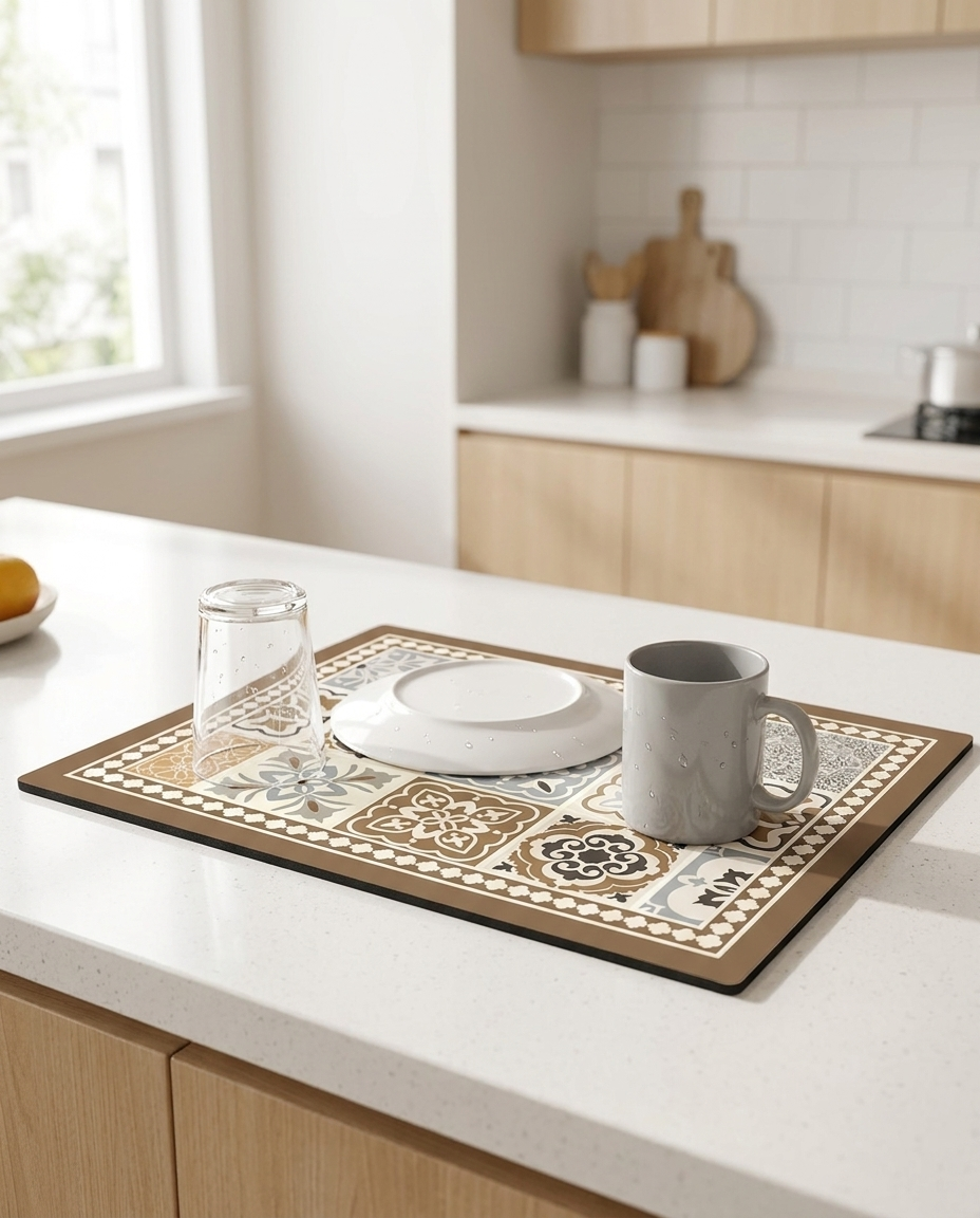 Retro Tile Design Absorbent Coffee Mat - Classic Noir