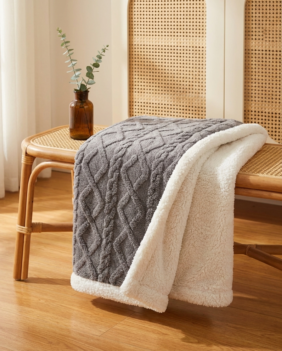 Cozy Sherpa Fleece Throw Blanket - Cable Knit Texture