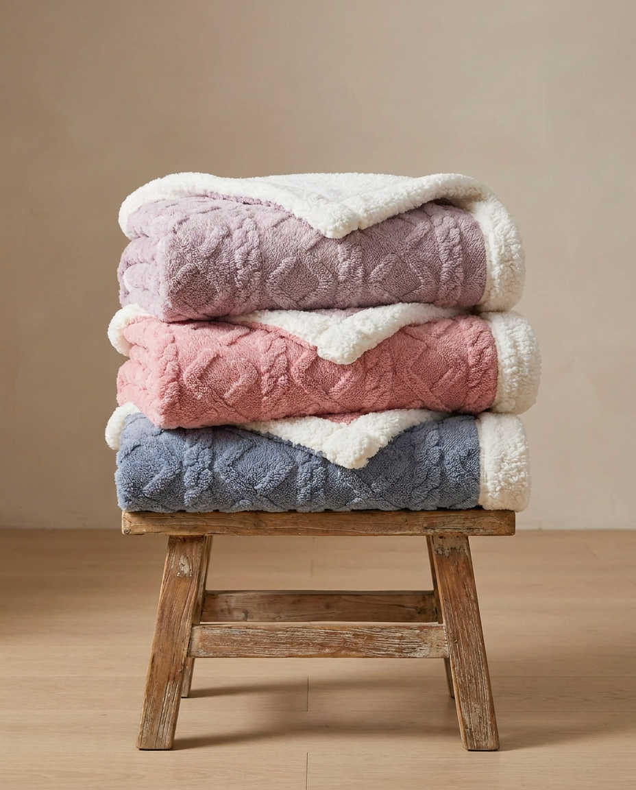 Cozy Sherpa Fleece Throw Blanket - Cable Knit Texture