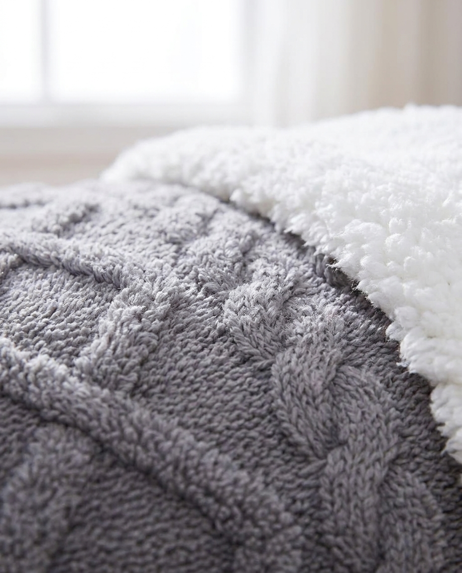 Cozy Sherpa Fleece Throw Blanket - Cable Knit Texture