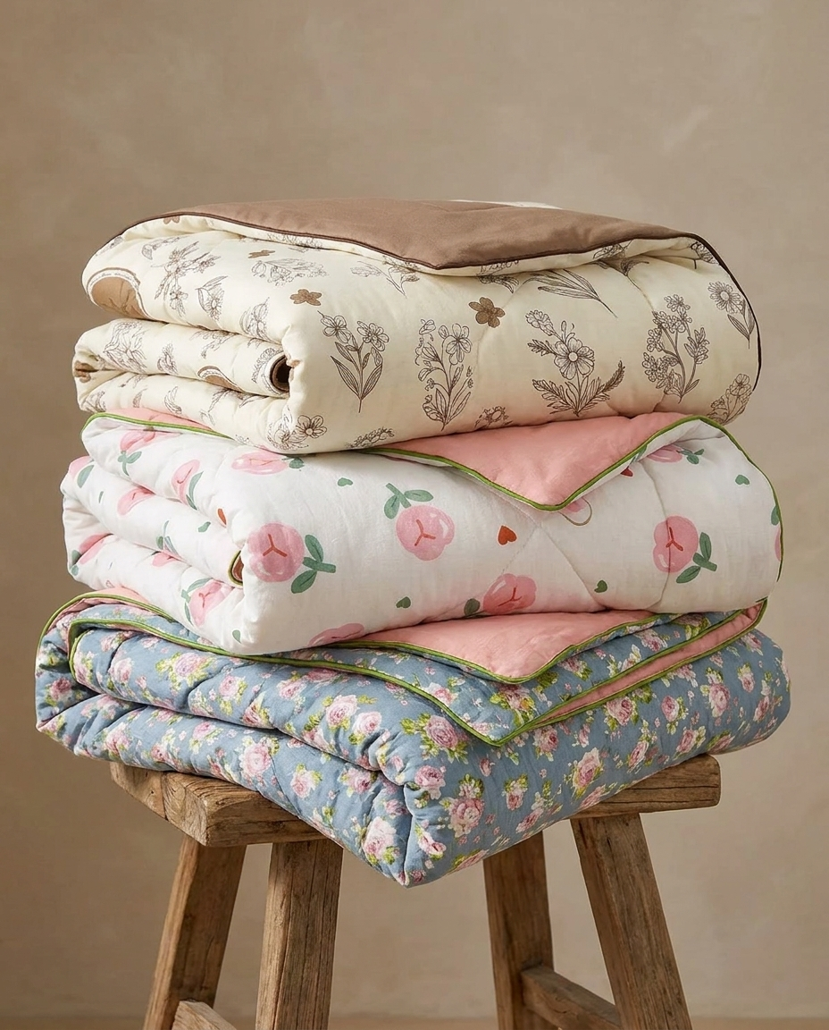 Lightweight Cotton Blanket - Floral Print, Year-Round Comfort