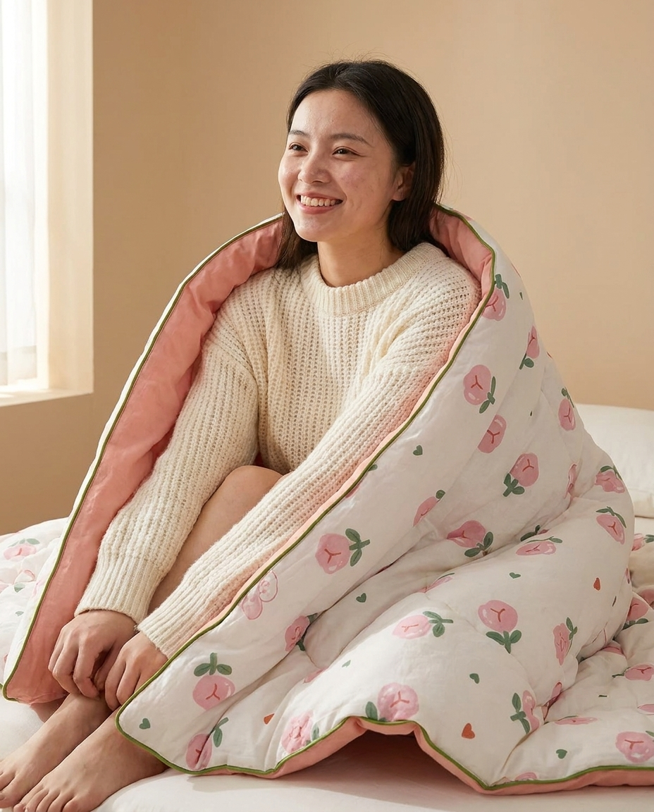 Lightweight Cotton Blanket - Floral Print, Year-Round Comfort