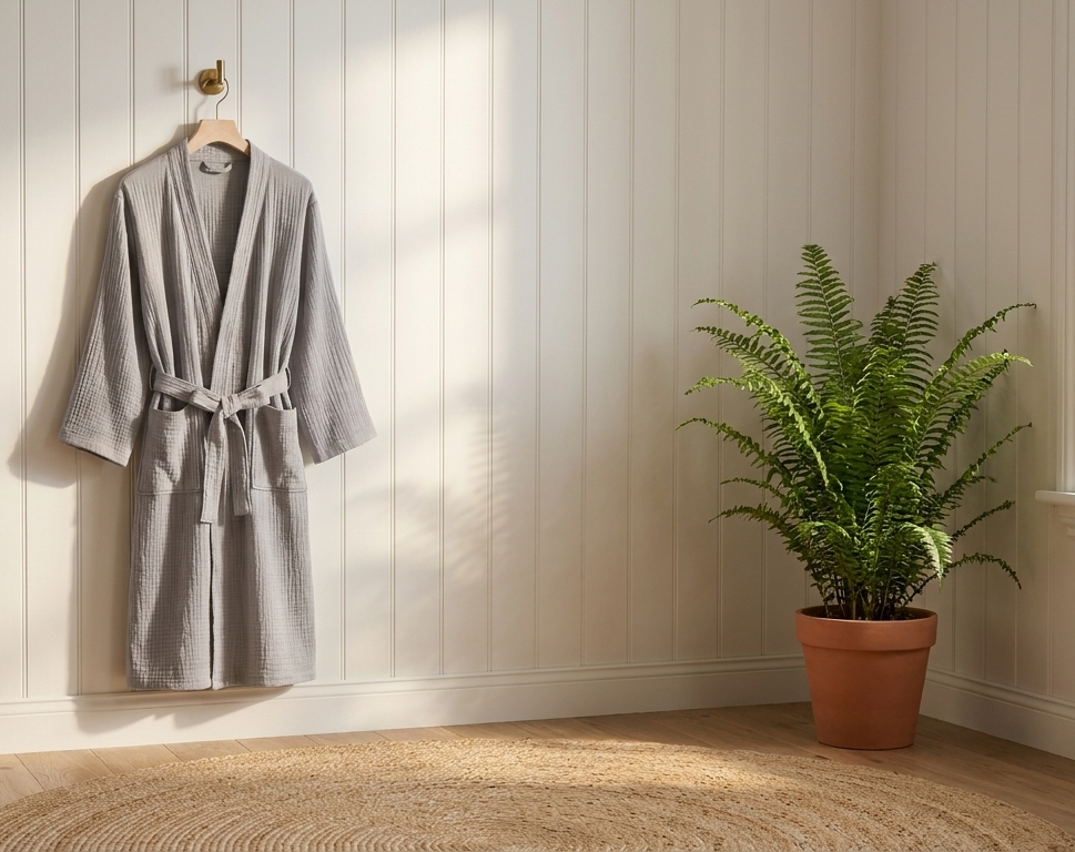 Lightweight Cotton Bathrobe - Muslin Weave