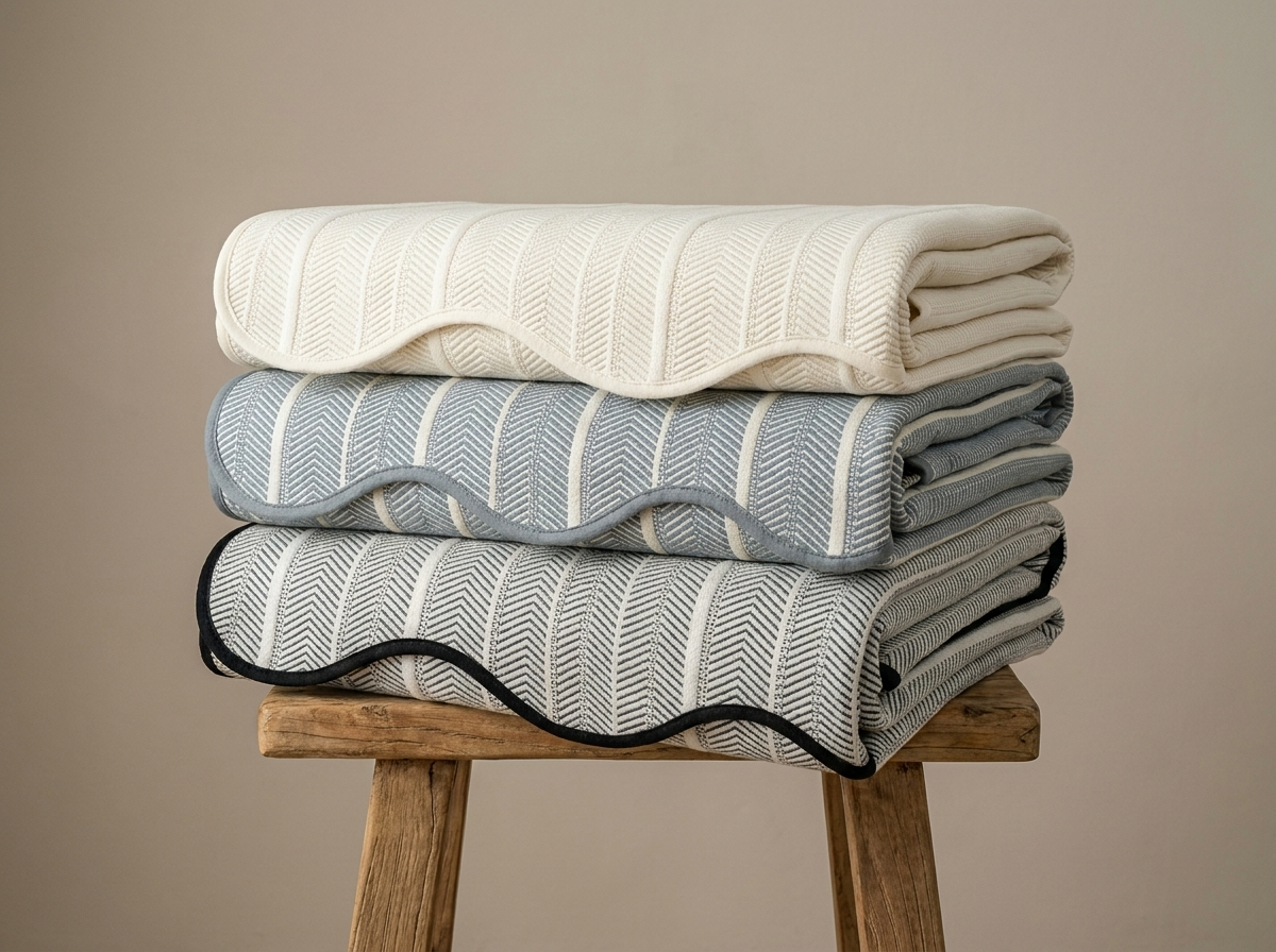 Herringbone Sofa Cover with Scalloped Edge - Multi-Use Throw