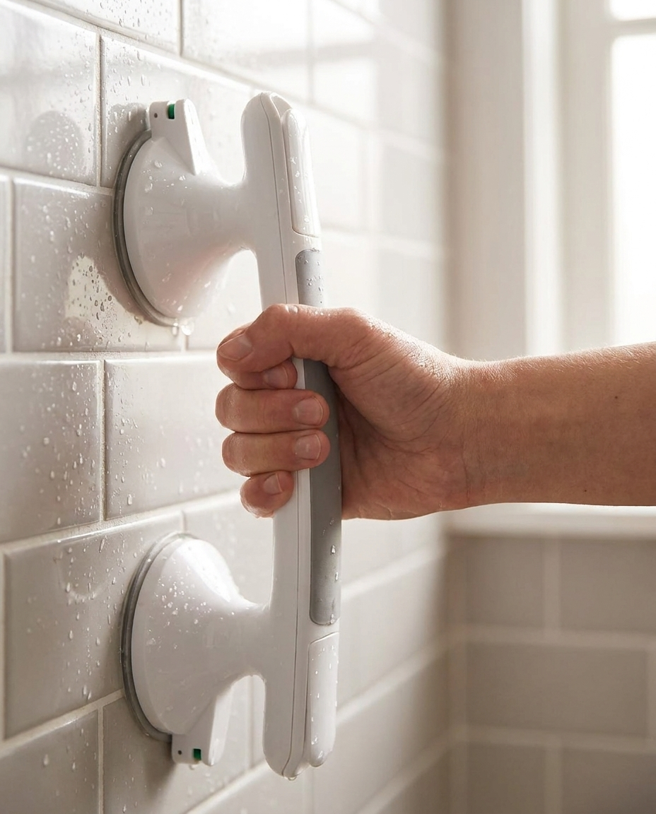 Shower Handle Grab Bar - in use