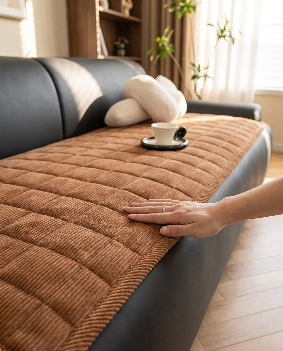 Metro Line Quilted Couch Cover Mat - in use