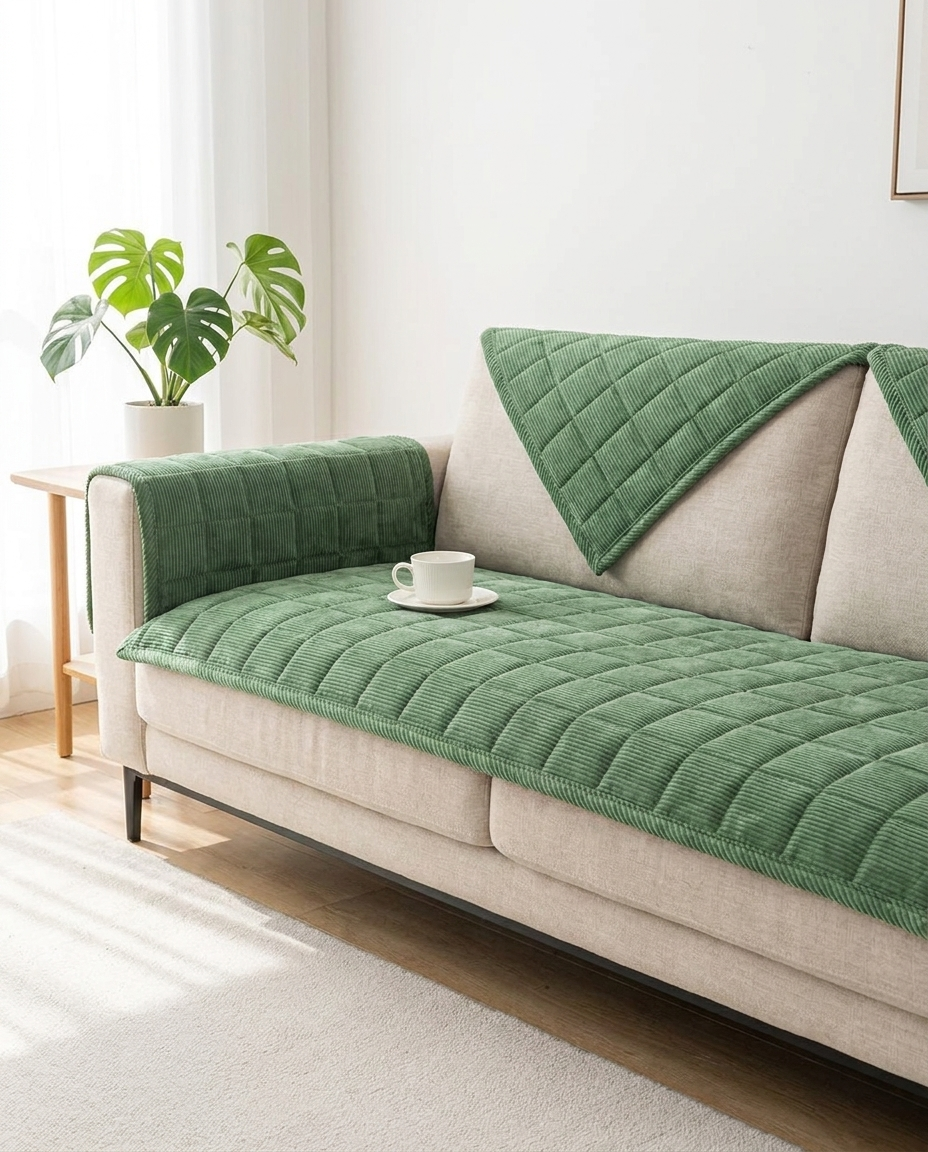 Metro Line Quilted Couch Cover Mat - Slate Haze