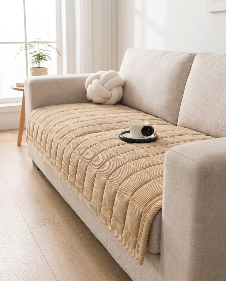 Metro Line Quilted Couch Cover Mat - Silver Haze