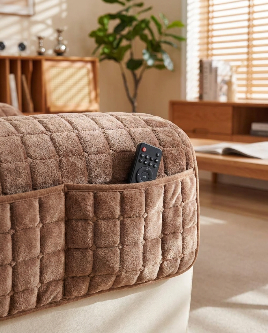Snug Grid Recliner Cover - storage pocket detail