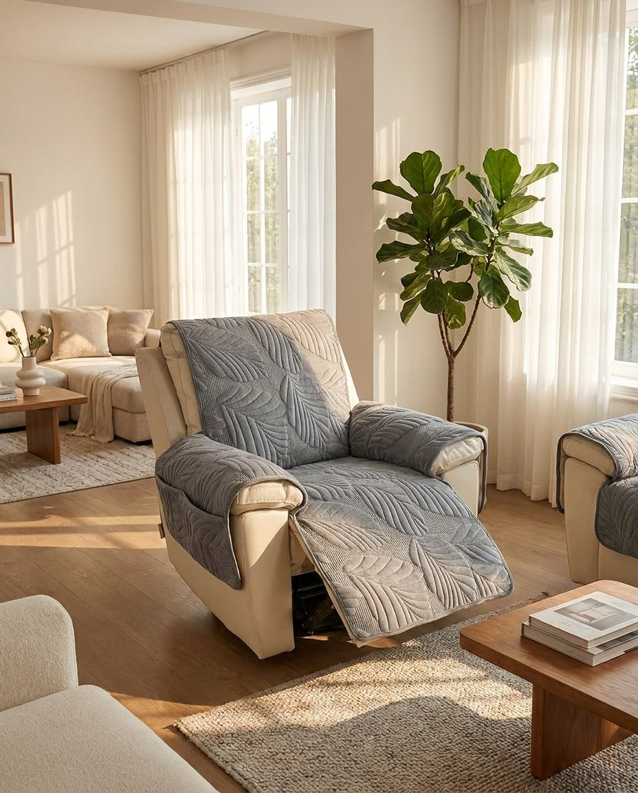 Verdant Leaf Pattern Recliner Cover - wide living room