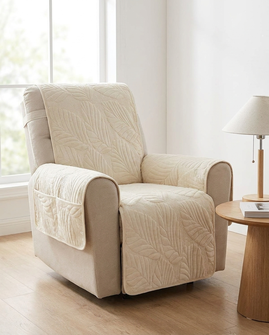Verdant Leaf Pattern Recliner Cover - Pink
