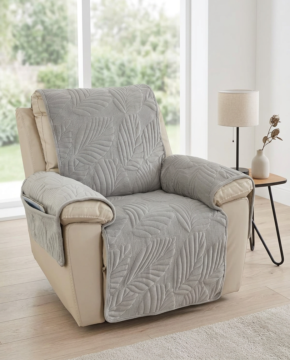Verdant Leaf Pattern Recliner Cover - Light Gray