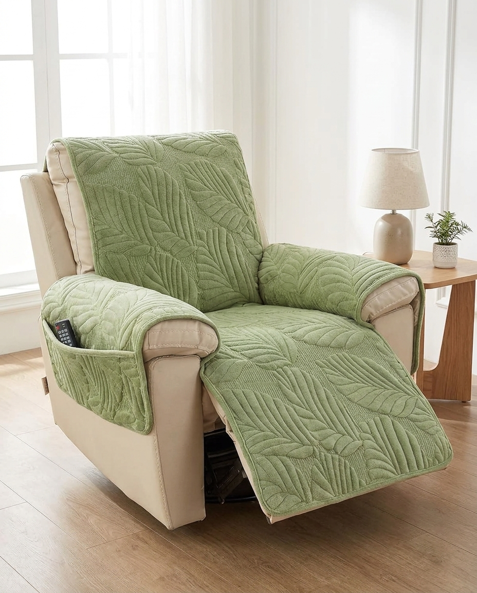 Verdant Leaf Pattern Recliner Cover - Green