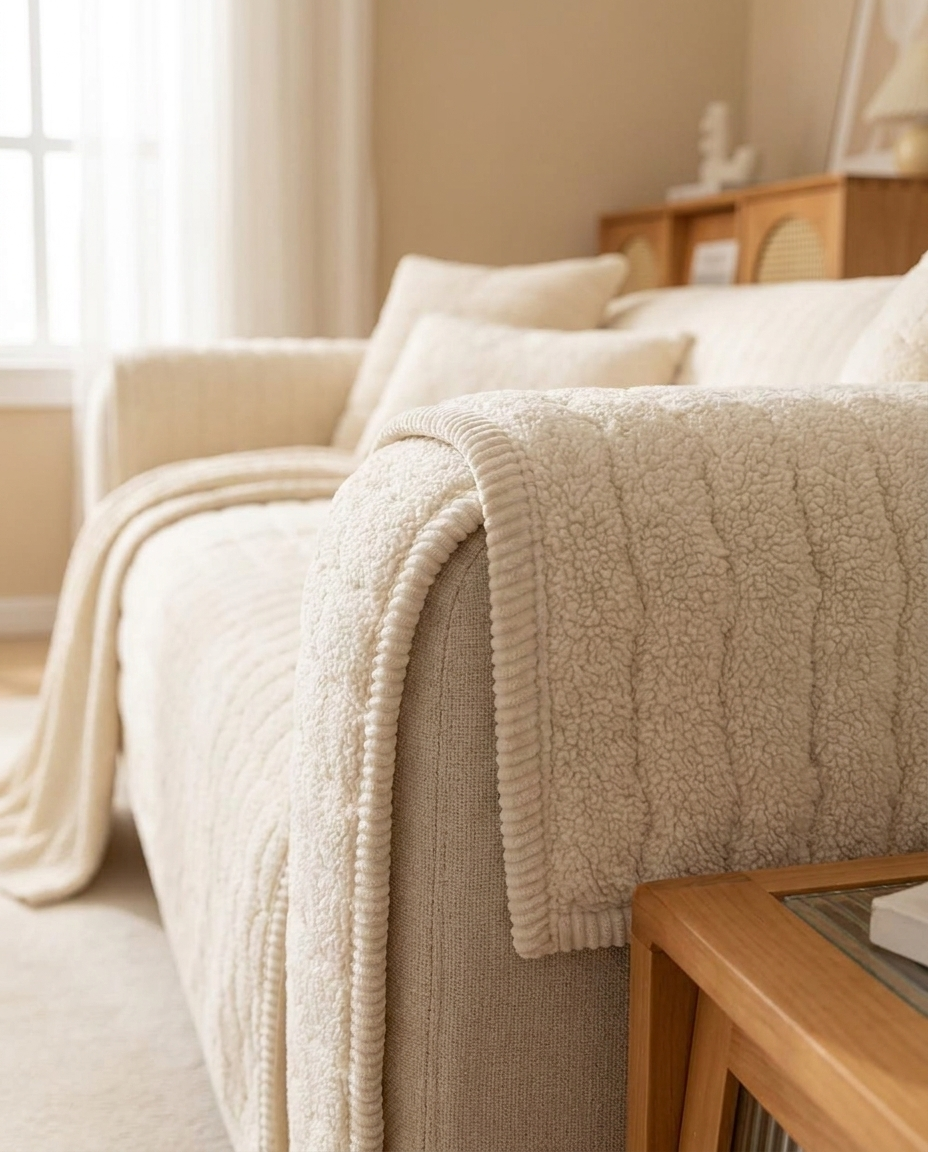 Chic Thick Plush Sofa Cover - fit detail