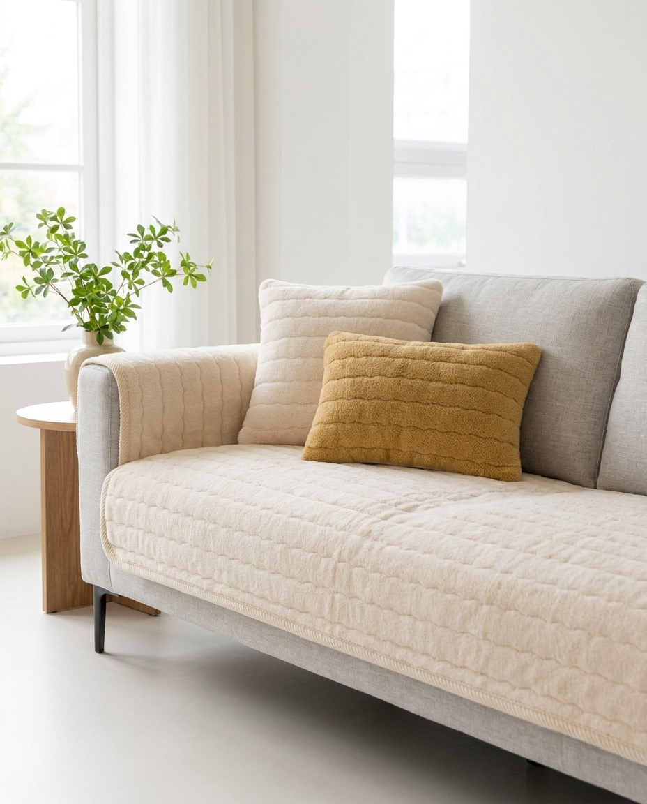 Chic Thick Plush Sofa Cover - Taupe Sand