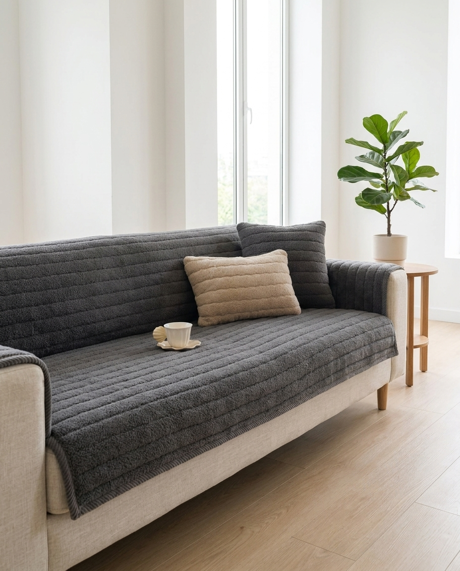 Chic Thick Plush Sofa Cover - Honey Gold