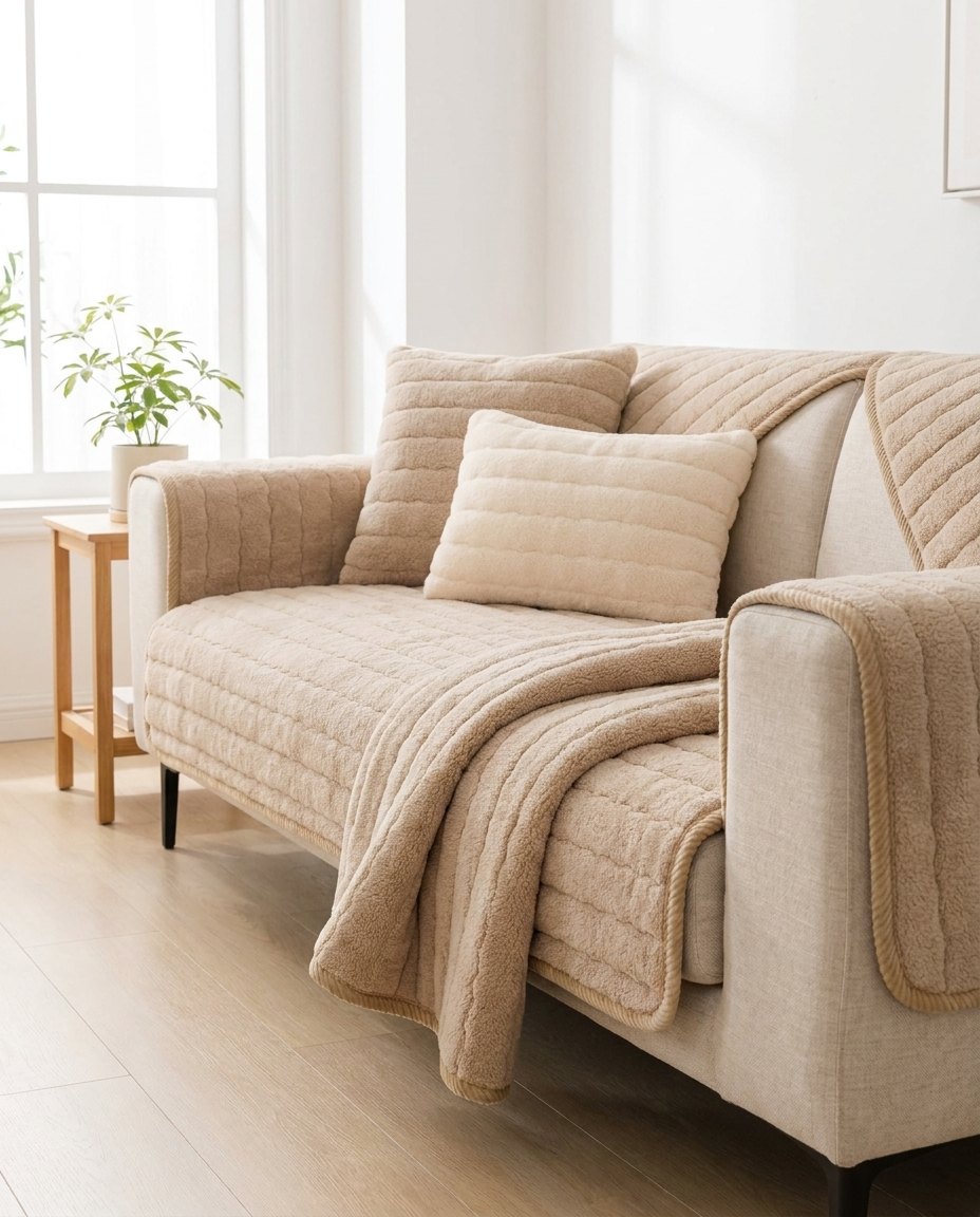 Chic Thick Plush Sofa Cover - Charcoal Mist