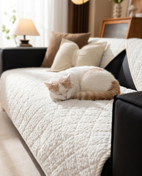 Pet-Proof Textured Quilted Sofa Protector Slipcover - in use
