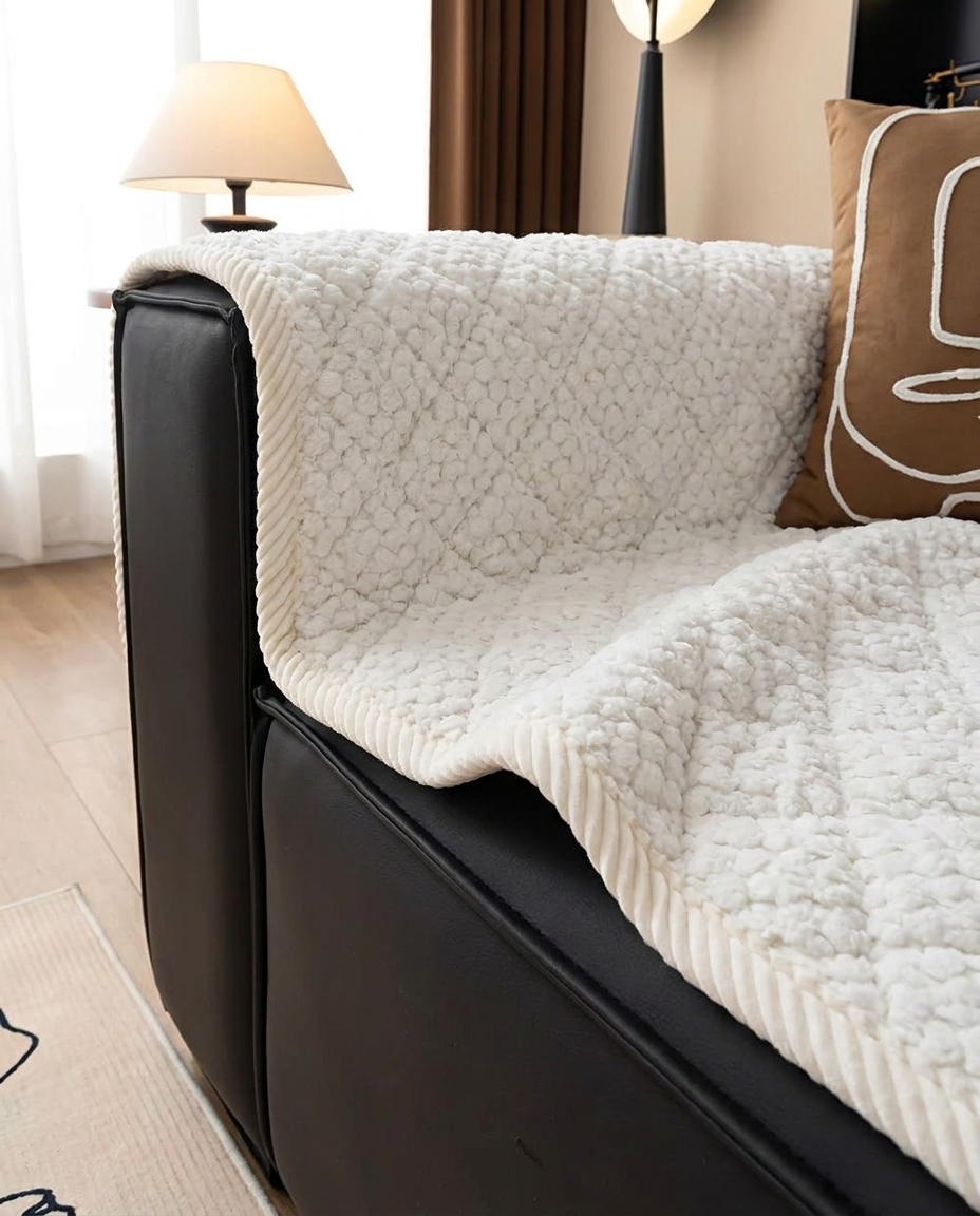 Pet-Proof Textured Quilted Sofa Protector Slipcover - fit detail
