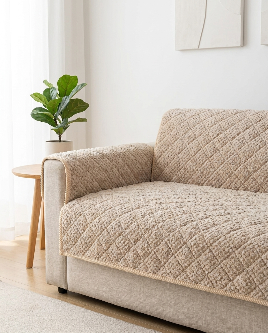 Pet-Proof Textured Quilted Sofa Protector Slipcover - Green Serenity