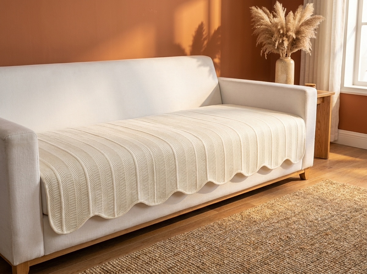 Herringbone Sofa Cover with Scalloped Edge - Multi-Use Throw