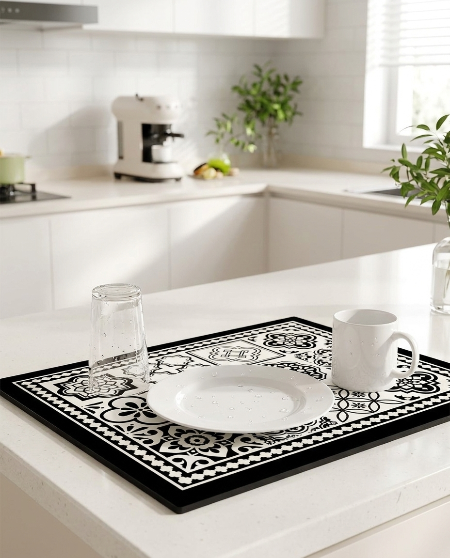 Retro Tile Design Absorbent Coffee Mat - hero