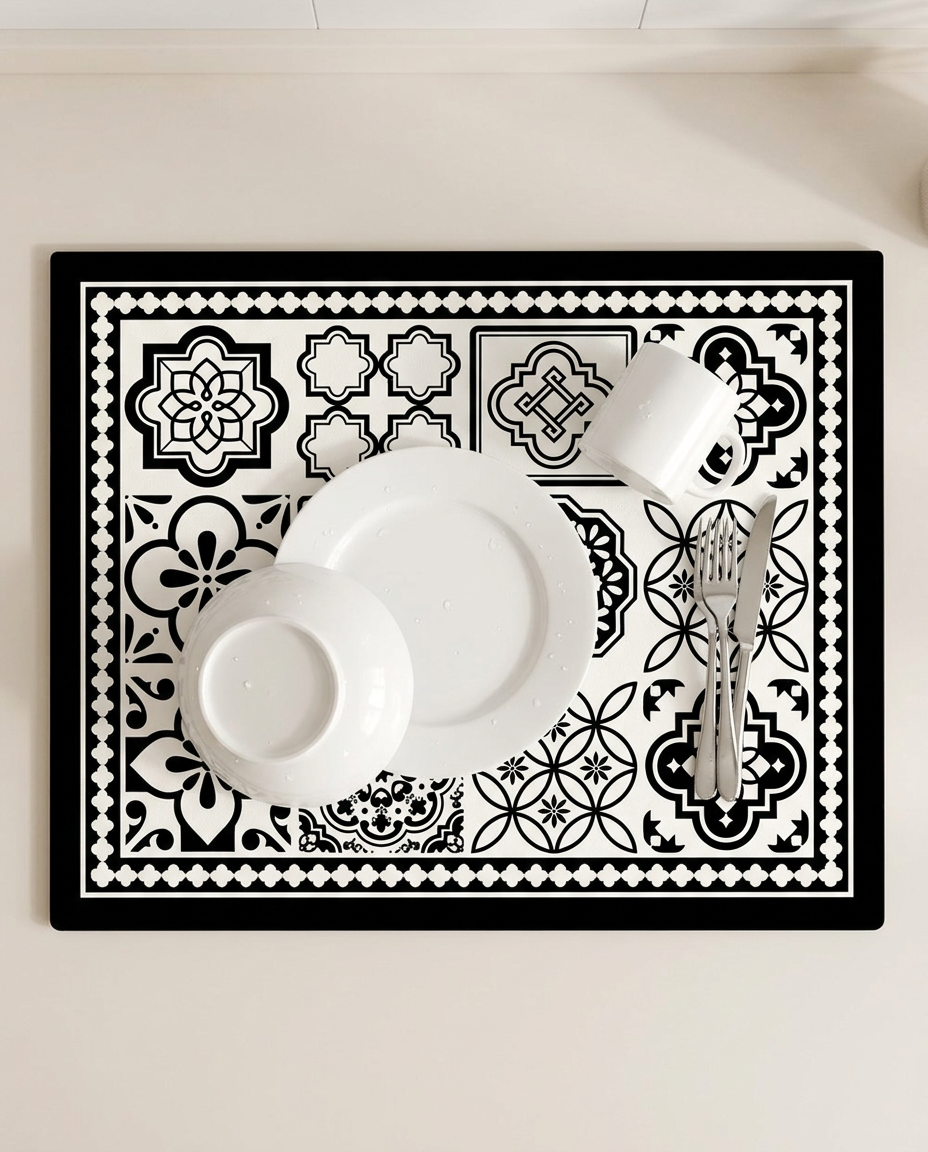 Retro Tile Design Absorbent Coffee Mat - flat lay