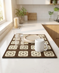 Retro Tile Design Absorbent Coffee Mat - Azure Patch