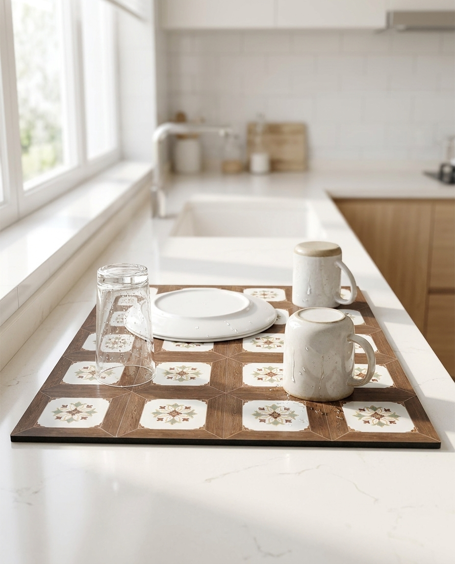 Retro Tile Design Absorbent Coffee Mat - Autumn Mosaic