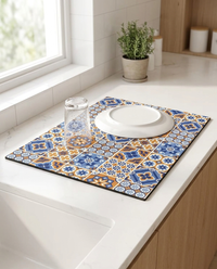 Retro Tile Design Absorbent Coffee Mat - Wooden Squares