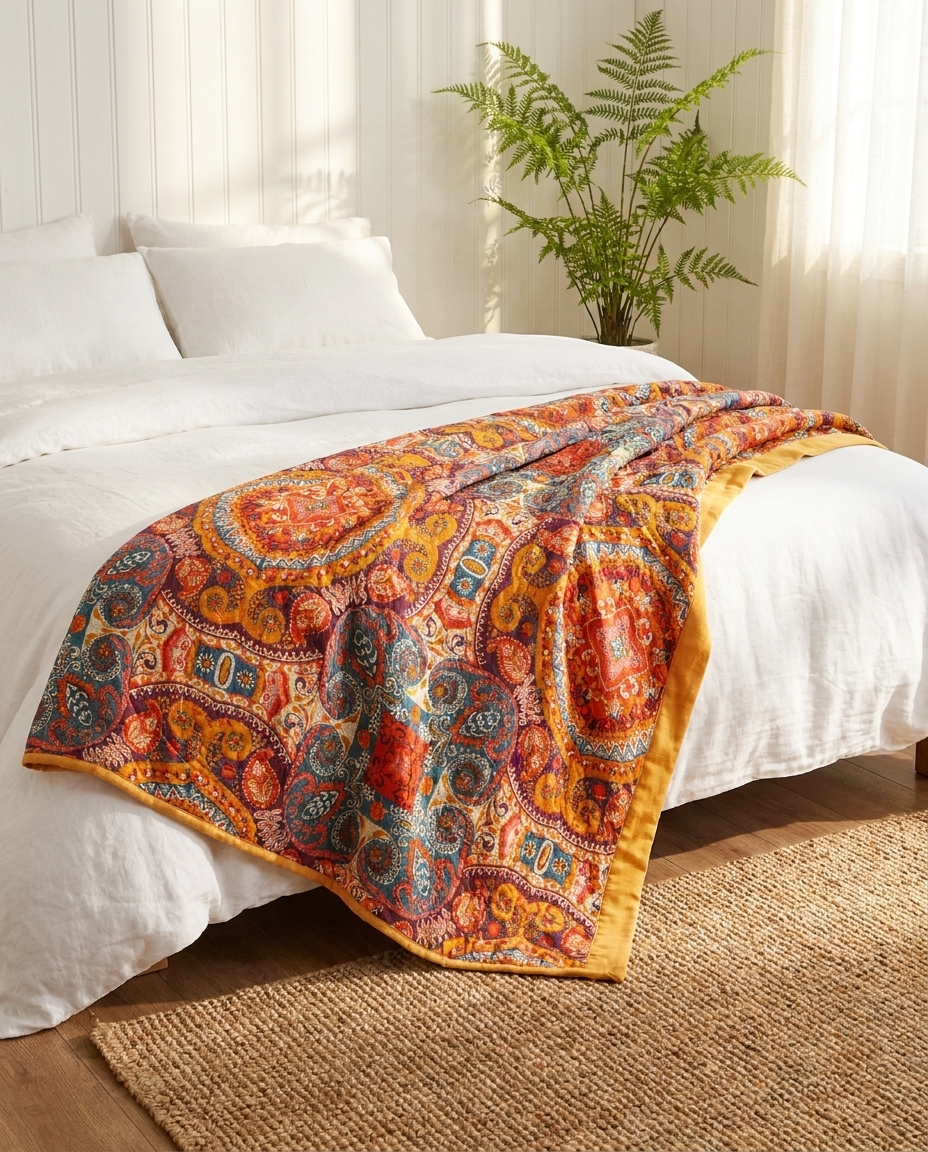 Sunrise Boho Reversible Blanket - bed lifestyle