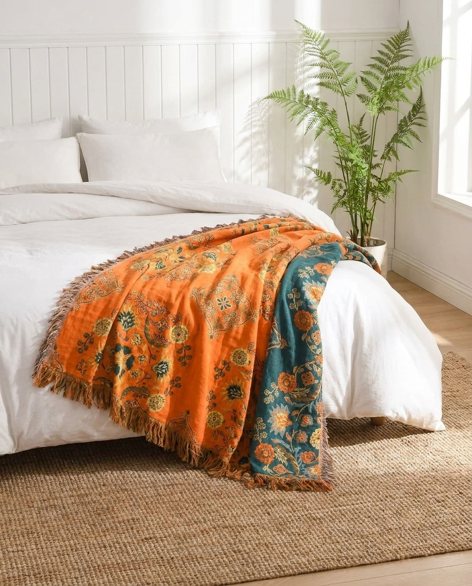 Marigold Reversible Throw Blanket - bed lifestyle