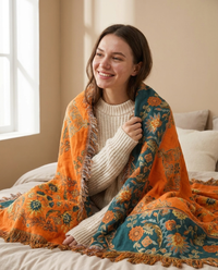 Marigold Reversible Throw Blanket - model shot