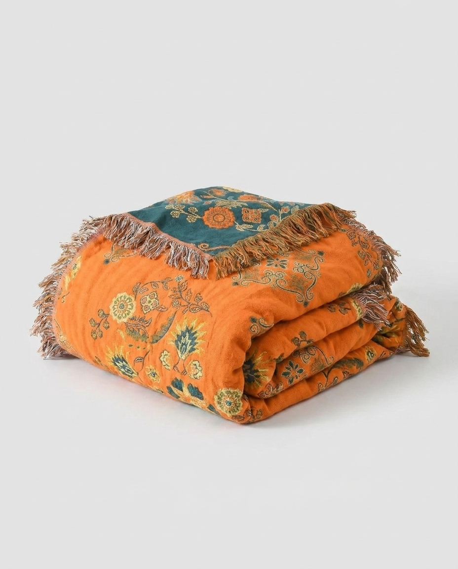 Marigold Reversible Throw Blanket - folded studio